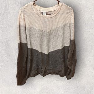 Design History, Knit Colorblock Sweater, Gray and White, Size XL